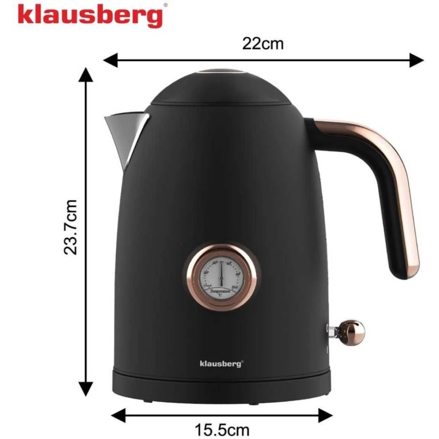 Klausberg Kettle, Electric Kettle with Thermometer, Black, Retro Style, 304 Stainless Steel, 1.7 L – 2