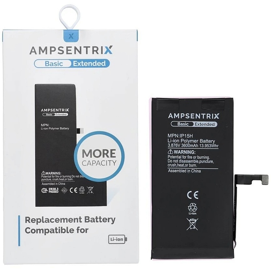 Muu "Oem AmpSentrix Basic" akku "iPhone 15":lle (suuri kapasiteetti 3600 mAh) – 2