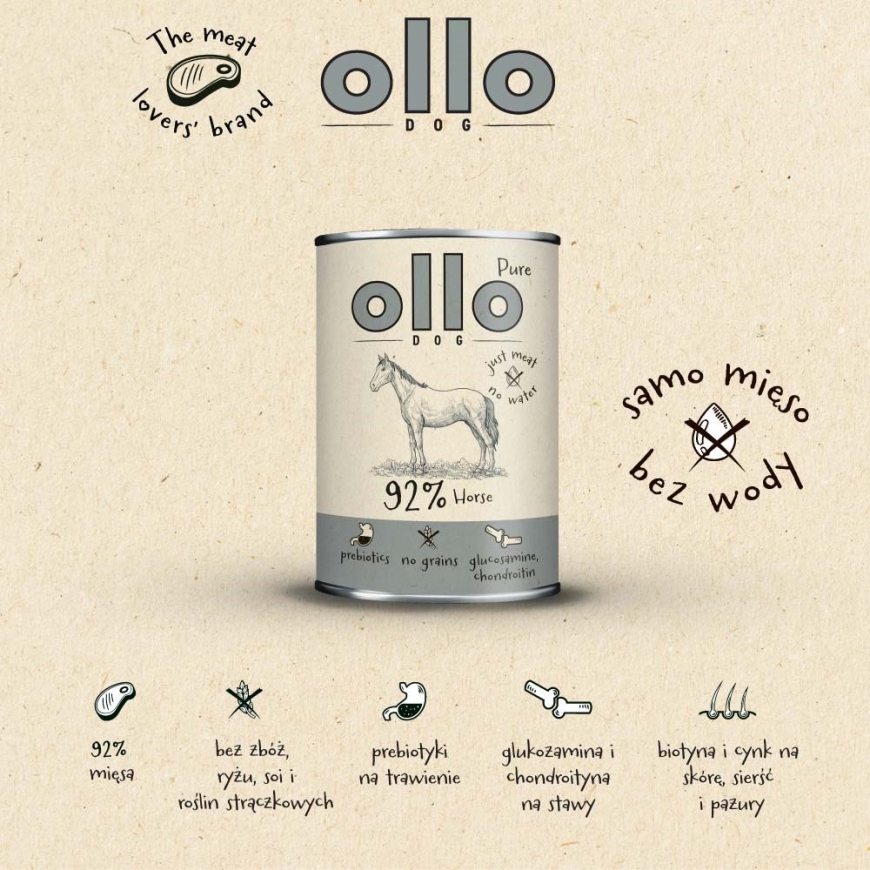 OLLO Pure Horse Mono - šlapias maistas šunims - 850g – 3