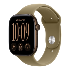 Apple Watch Series 12 (GPS + Cellular) 46 mm tumša bronzas alumīnija korpuss un olīvu zaļa sporta siksna, M/L