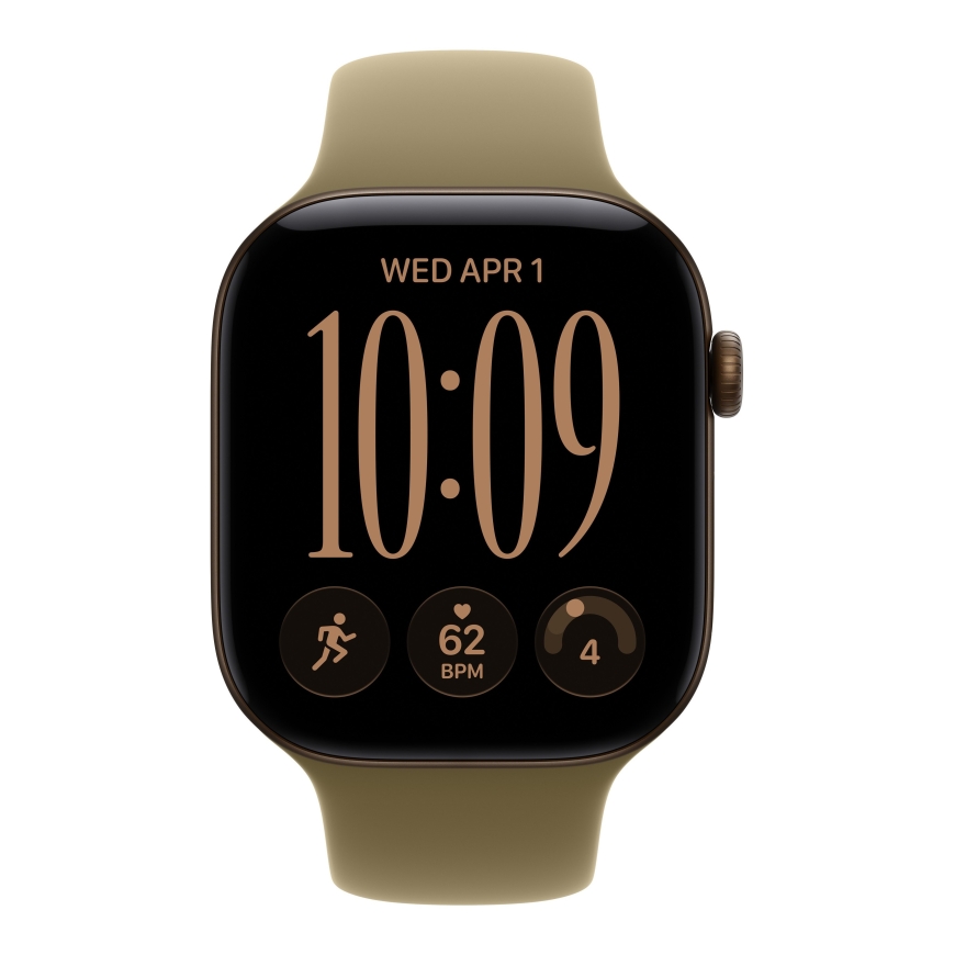 Apple Watch Series 12 (GPS + Cellular) 46 mm tumša bronzas alumīnija korpuss un olīvu zaļa sporta siksna, M/L – 2