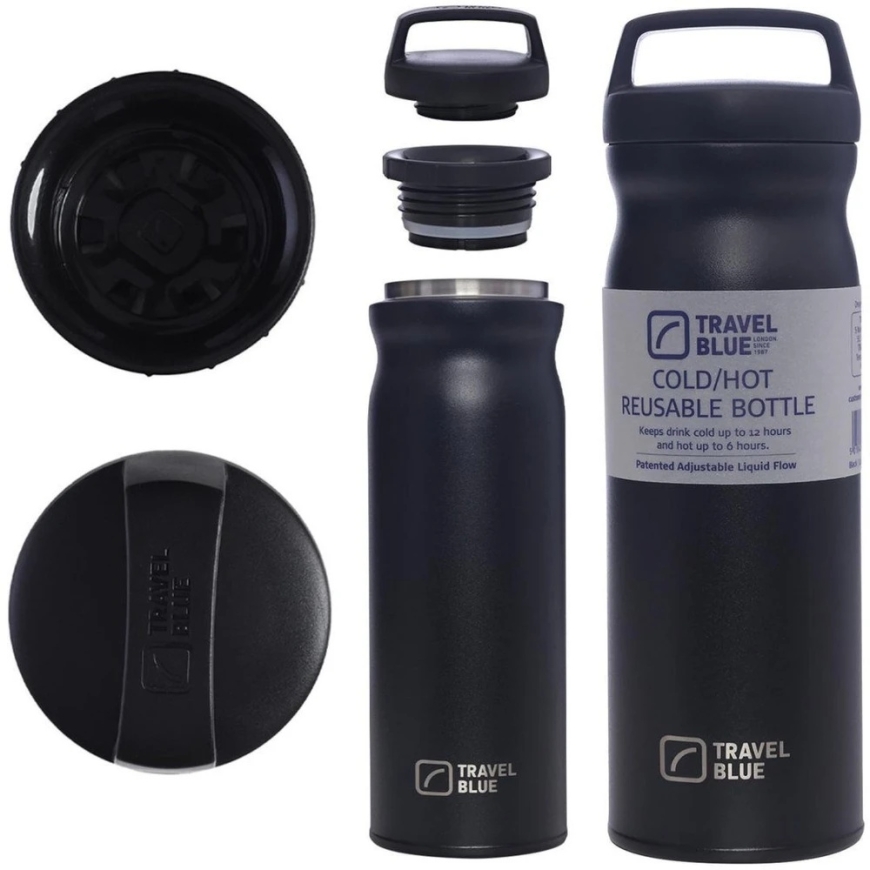 Blue Hydro Flask Buteliukas termiczna Travel Mėlyna juoda