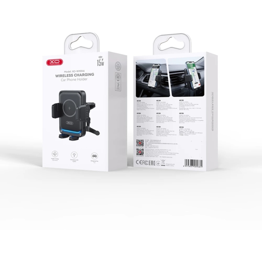 XO Car Holder WX046 with Wireless Induction Charger 15W Black, Mounted to Air Vents – 5