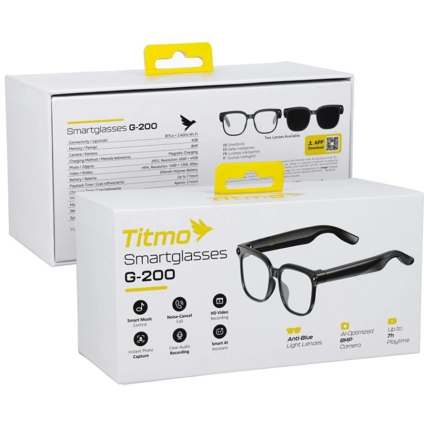 Smart Glasses Titmo G-200 Black with Music and Recording (Clear Lens)