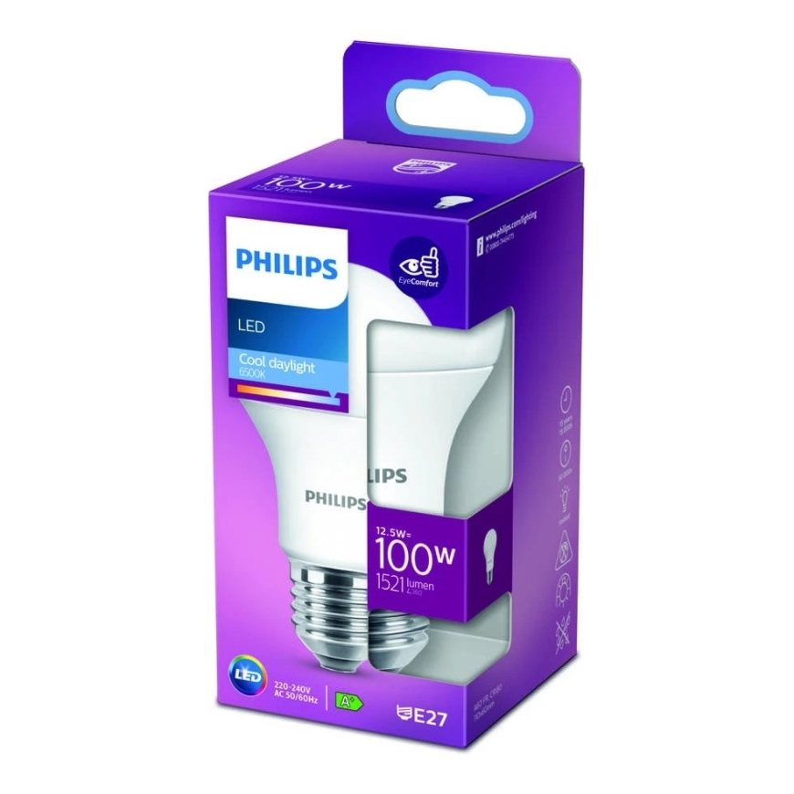 PHILIPS LED bulb, A60, E27, 12.5 W, 1521 lm, 6500 K – 2