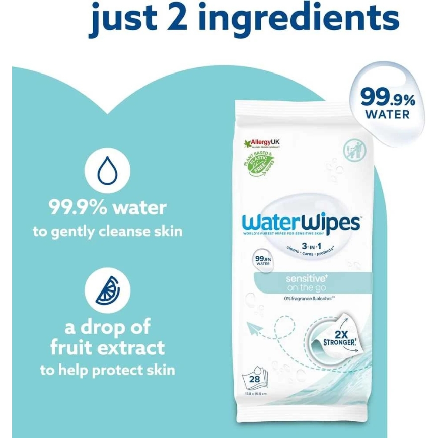WATERWIPES SENSITIVE+ ON THE GO KOSTEAT PYYHKEET 8 PAKETTIA, JOISSA ON 28 KPL (224 kpl) 3-1 – 4