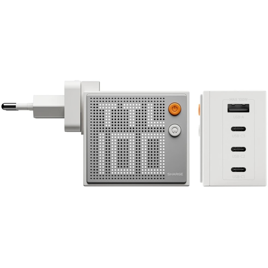 PowerNeed SHARGE Pixel 100 GaN lādētājs, 100 W, 3x USB-C, 1x USB-A – balts (CDT-SG-100-EUR-DZP-BAI) – 3
