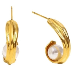 Troli Elegant Gold-Plated Earrings with Synthetic Pearls
