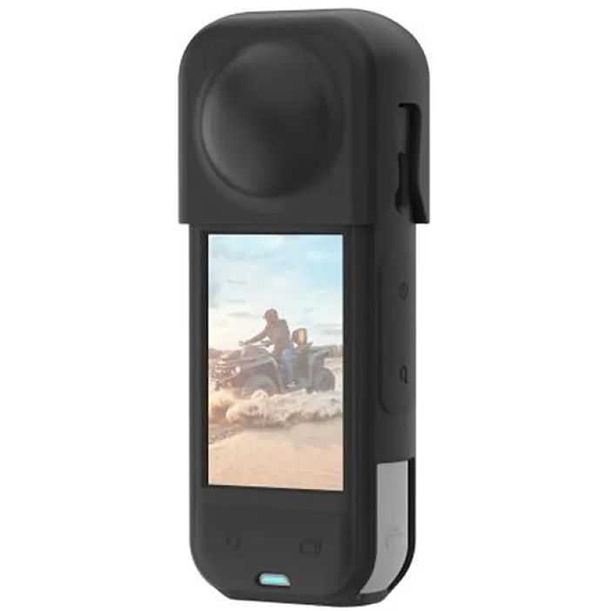 Puluz silikono apsauginis dėklas su objektyvo dangteliu Insta360 X juodas – 3