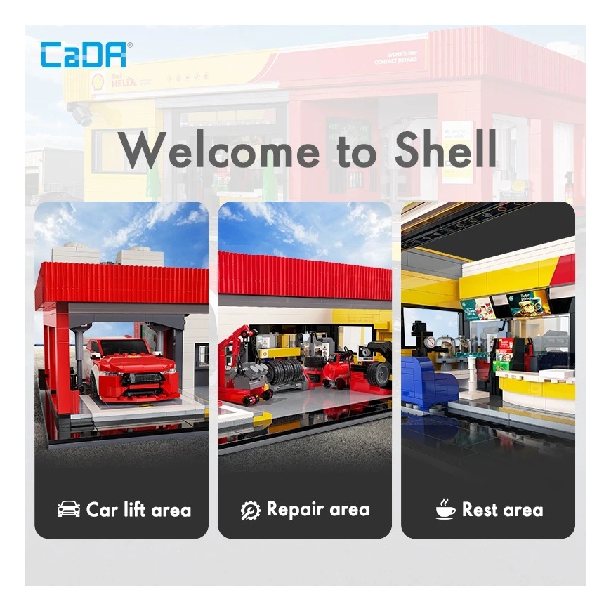 CaDA Shell Rakennuspalveluasema Rakennuspalikat 1697 kappaletta C66025W – 3