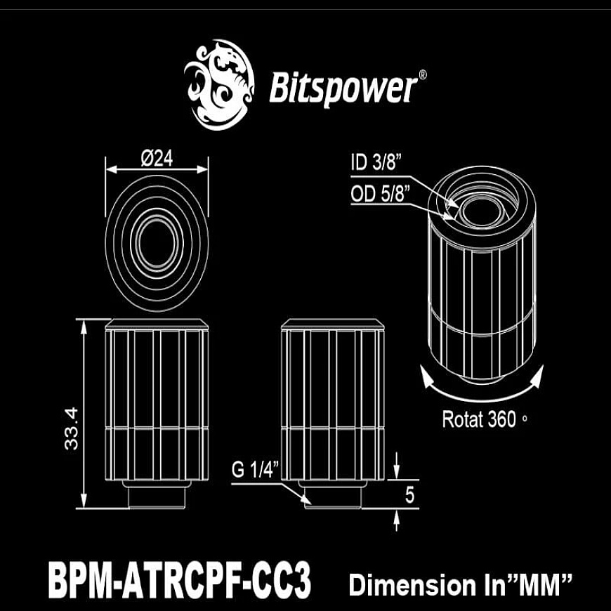 Bitspower Artemis Connector straight G1/4 col. AG to 16/10mm, rotatable – matte black – 4