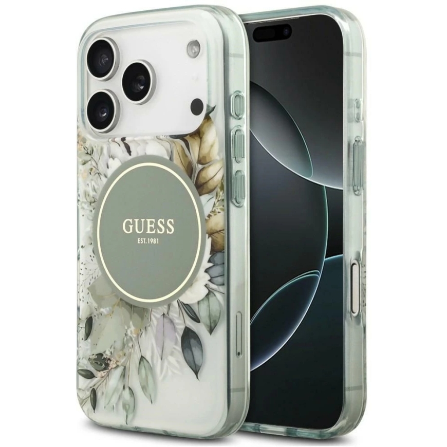 Guess IML Flower & Tonal Circle MagSafe Case for iPhone 18 Pro Max / 17 Pro Max, green