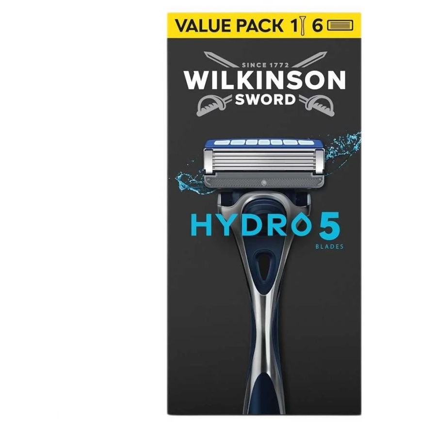 Wilkinson Sword „Wilkinson Hydro 5“ -parranajokone, jossa on 5 terää ja 6 kasettia