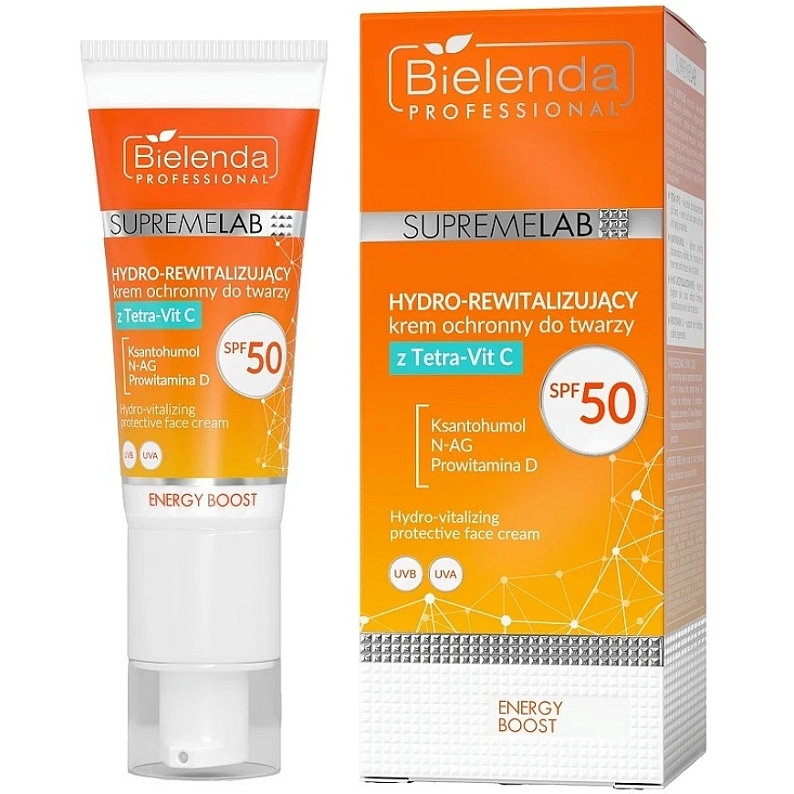 Bielenda Professional „SupremeLab Energy Boost“ hydro-revitalisoiva suojaava kasvovoide „Tetra-Vit C SPF50“ 40 ml