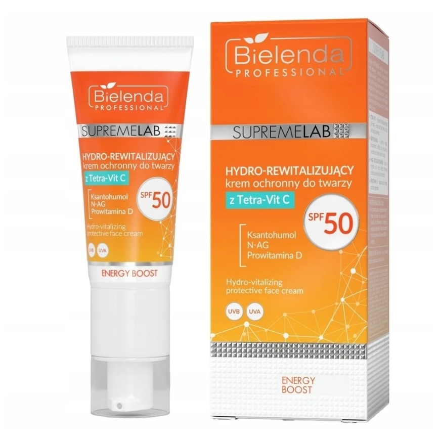 Bielenda Professional „SupremeLab Energy Boost“ hidro-revitalizējošs aizsargkrēms sejai ar „Tetra-Vit C SPF50“ 40 ml – 2