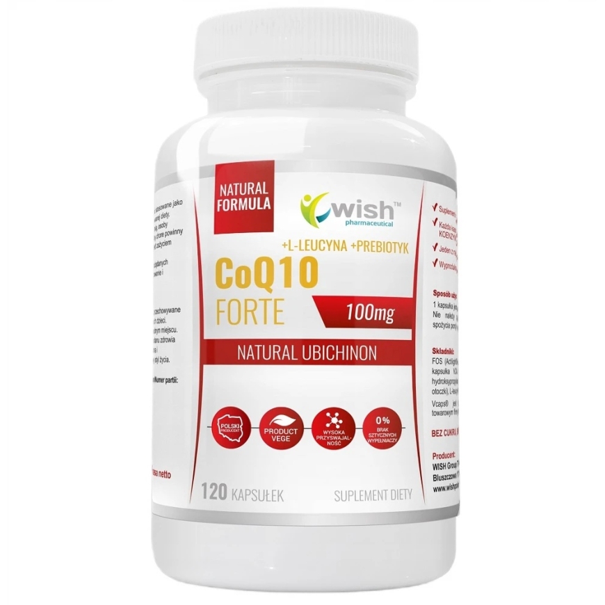 Wish Pharmaceutical CoQ10 Forte 100mg + L-Leucyna + Prebiotyk suplement diety 120 kapsułek