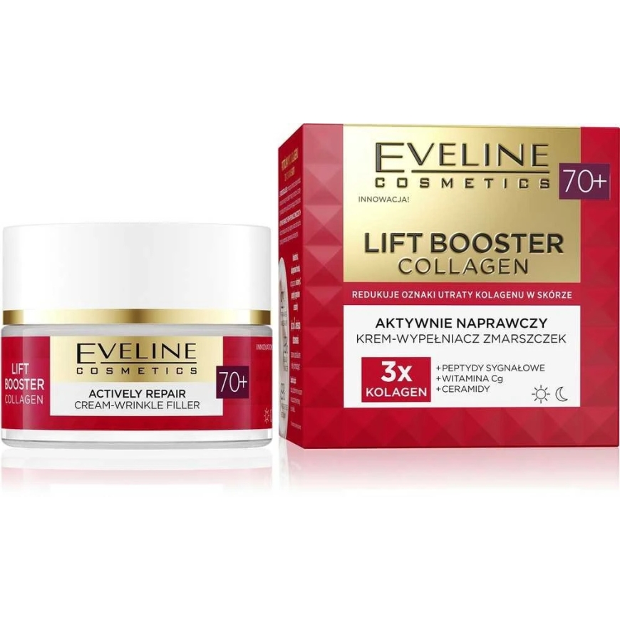 Eveline Cosmetics Lift Booster Collagen aktyviai atstatantis kremas-raukšles užpildas 70+ 50ml – 2