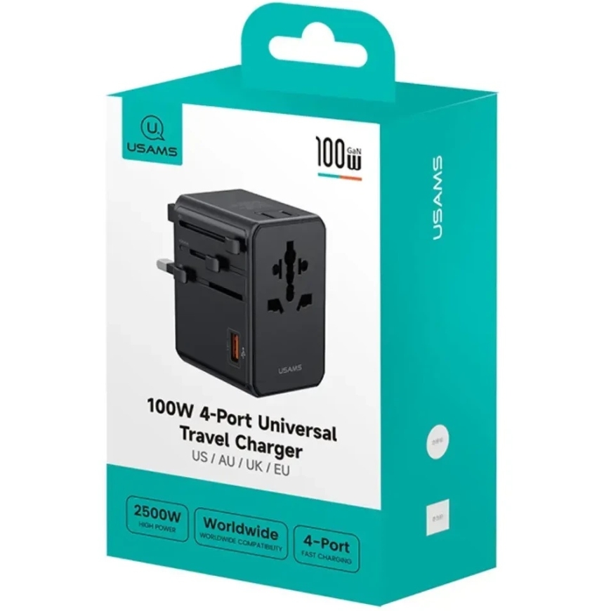 USAMS 4-in-1 universaali matkalaturi T72 65W US/AU/EU/UK musta – 5