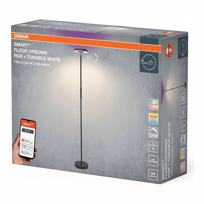 Osram 24W LED põrandalamp SMART+ WIFI, must, 2700/5000K/RGB, dimmeriga