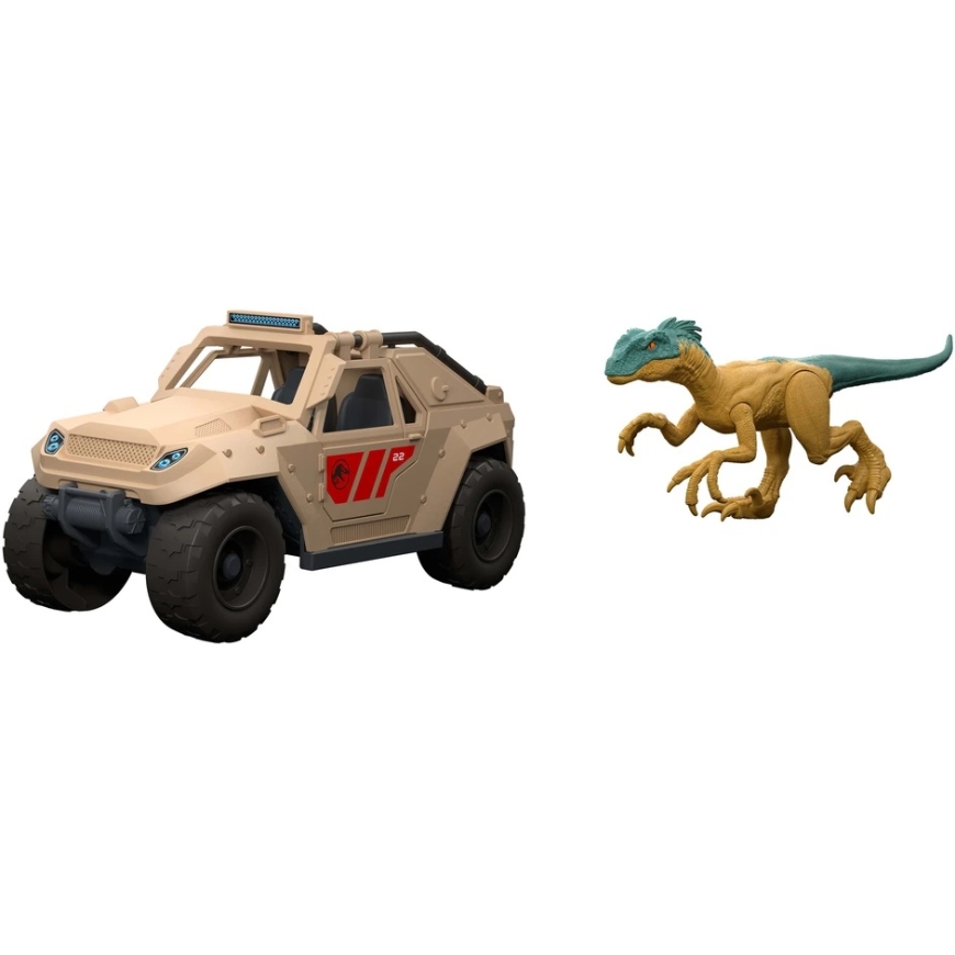Jurassic World komplekt koos velociraptor dinosauruse kuju ja transpordivahendiga – 5