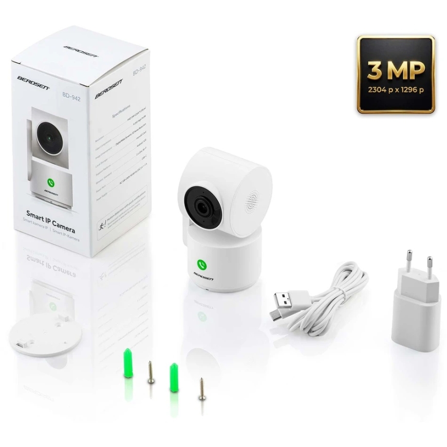 Berdsen BD-942 IP kääntyvä 3MP elektroninen vauvanvalvontakamera, valkoinen – 5
