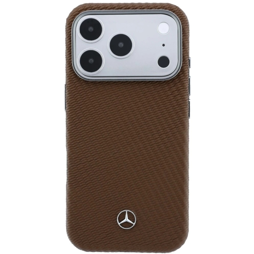 Mercedes leather semi-wrap case with wood effect and MagSafe, designed for iPhone 18 Pro / 17 Pro – brown – 4