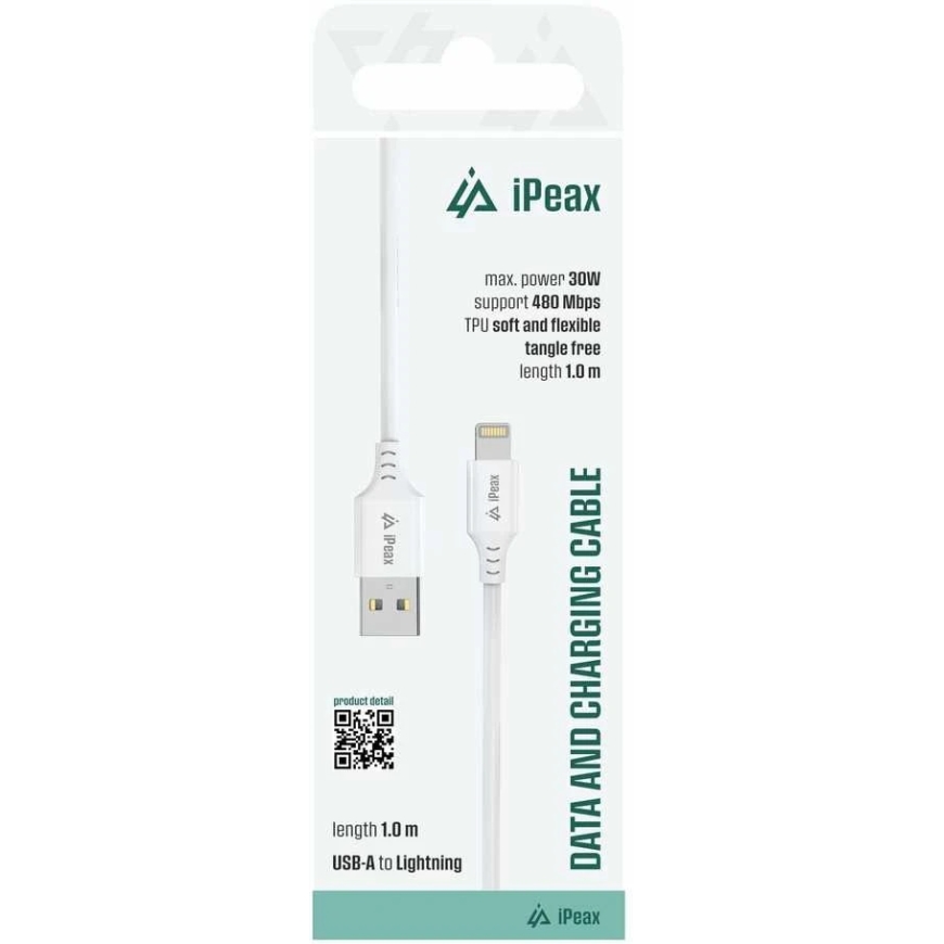 iPEAX TPU USB-A Lightning-kaapeli, 1 m, USB 2.0, valkoinen