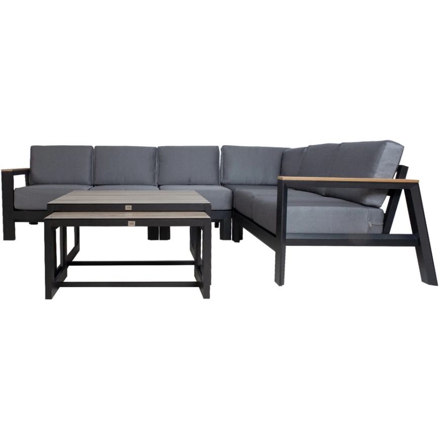 Lauko baldų komplektas Home4You Sodo baldų komplektas FELINO kampinė sofa, 2 stalai, juodos spalvos – 3