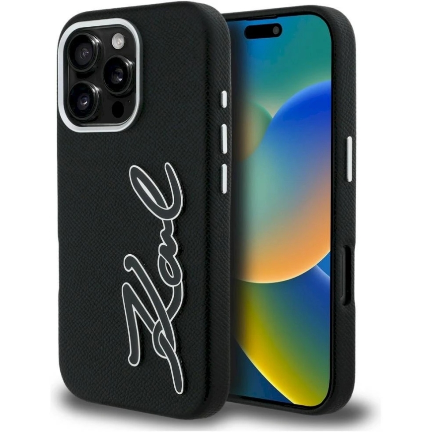 Karl Lagerfeld FW Grained Signature Logo Case for iPhone 16 Pro Max - Black – 2