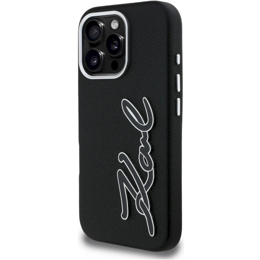 Karl Lagerfeld FW Grained Signature Logo dėklas iPhone 16 Pro Max - Juodas – 3