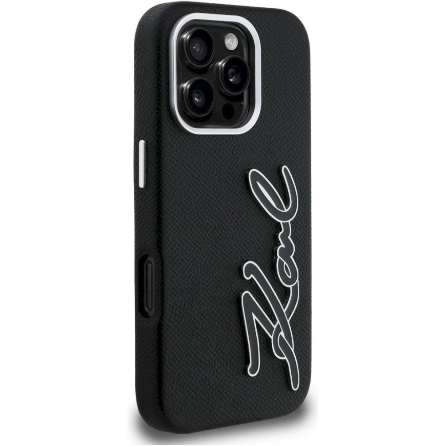 Karl Lagerfeld FW Grained Signature Logo dėklas iPhone 16 Pro Max - Juodas – 5