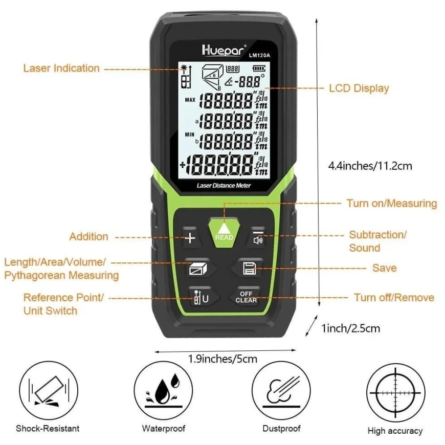 HUEPAR LM120A Laseretäisyysmittari – 3