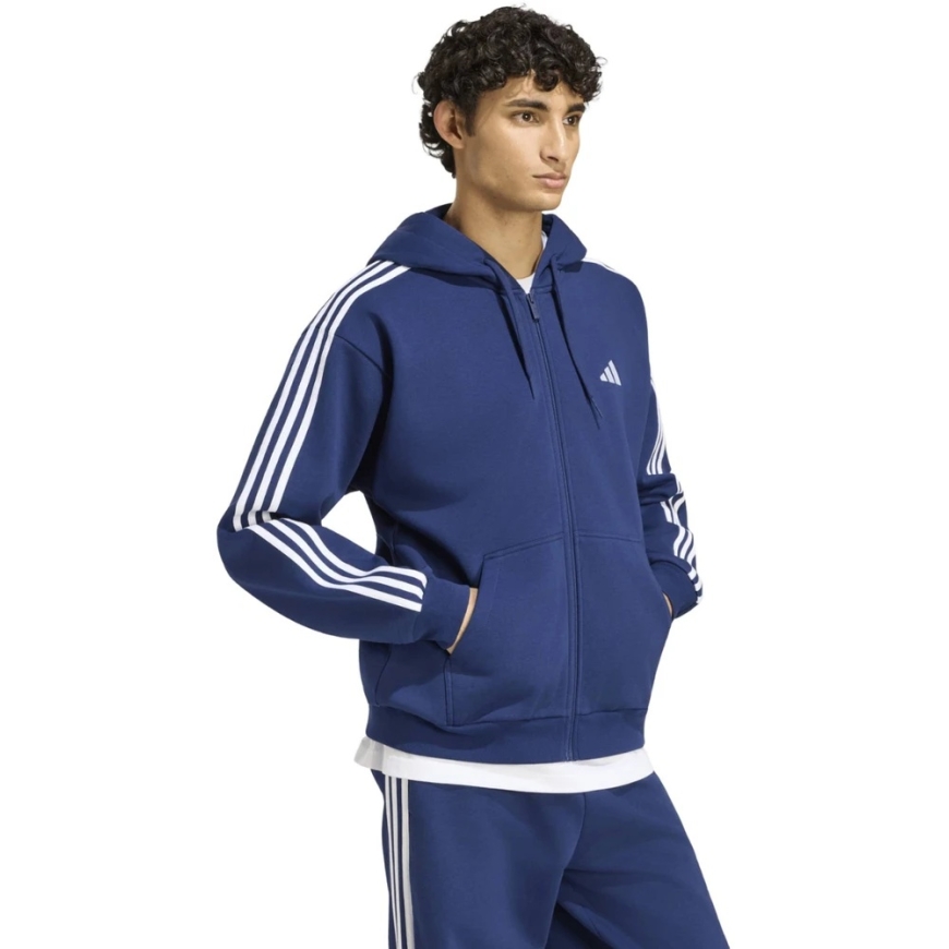 Meeste adidas Essentials 3-Stripes Fleece täispikk kapuutsiga sviiter tume sinine KY4144 (M)