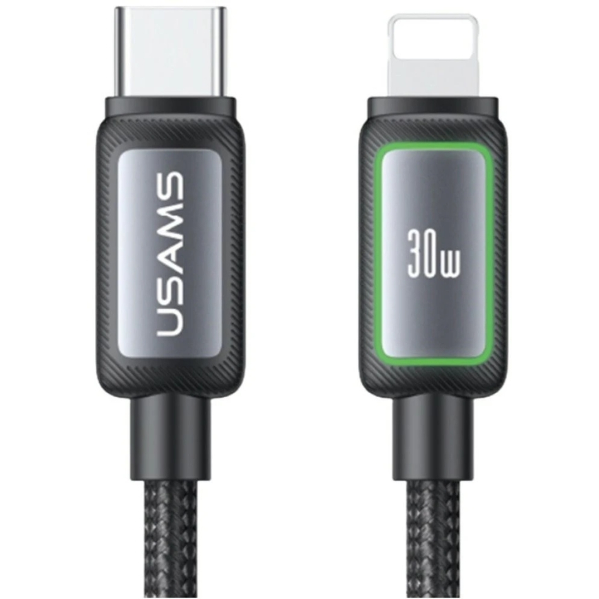 USAMS Al-Alloy SJ816 U110 RGB kiire laadimise 30W USB-C Lightning kaabel 1,2 m must – 4