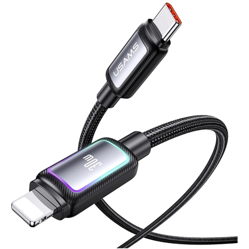 USAMS Al-Alloy SJ816 U110 RGB fast charging 30W USB-C to Lightning cable 1.2 m black – 5