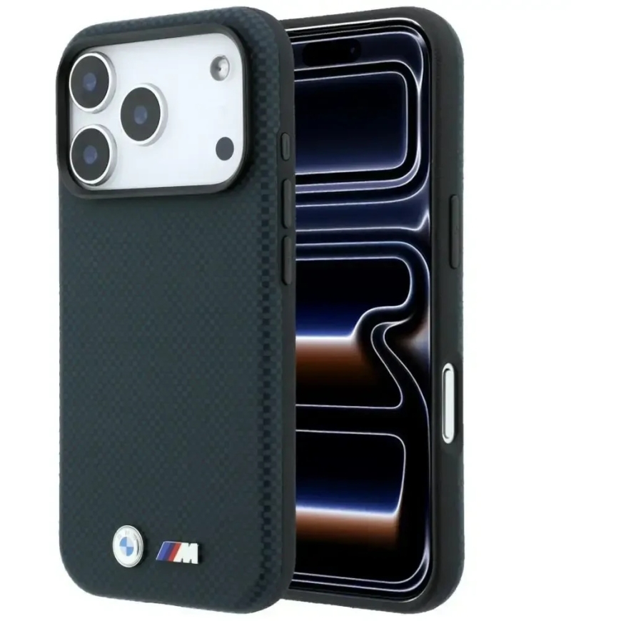 BMW M Quadrille Kevlar metallist logo MagSafe kest iPhone 18 Pro Max / 17 Pro Max jaoks, tume sinine