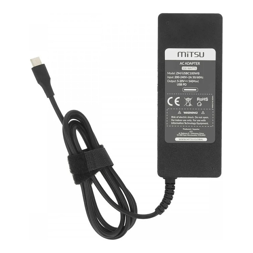 Nešiojamojo kompiuterio maitinimo adapteris Mitsu Maitinimo šaltinis sieciowy 100W USB-C, USBC, 5-20V, 3-5A (juodas) do notebook – 5