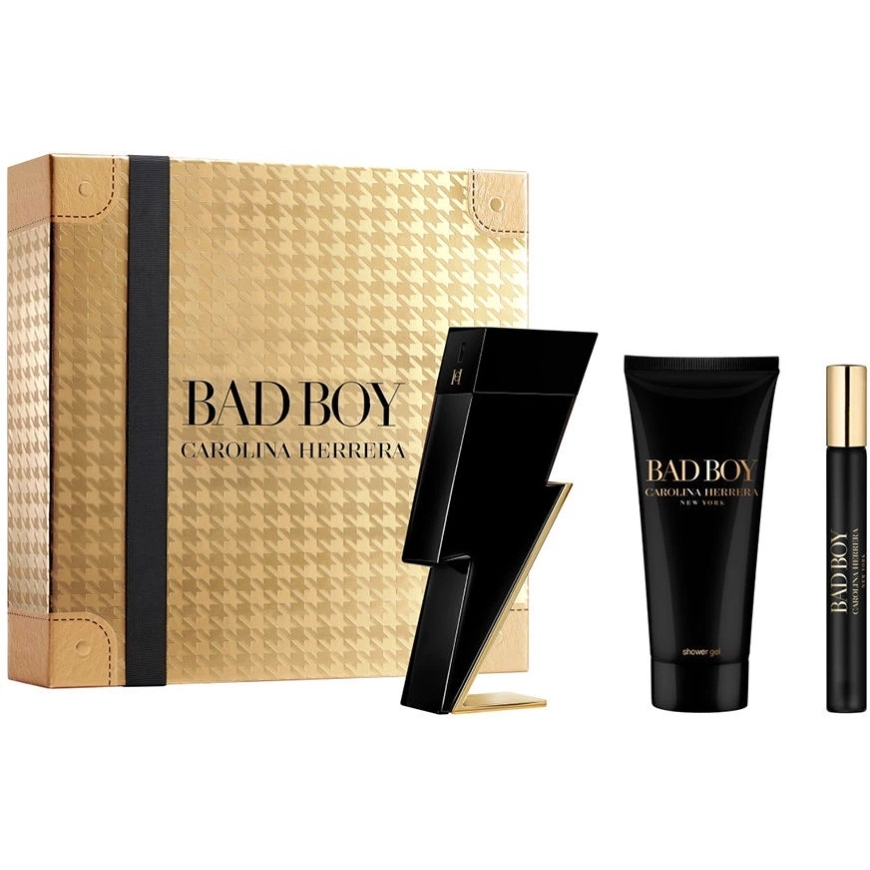 Carolina Herrera Bad Boy komplekt: tualettvesi pihusti 100 ml + dušigeel 100 ml + tualettvee miniatuuri 10 ml