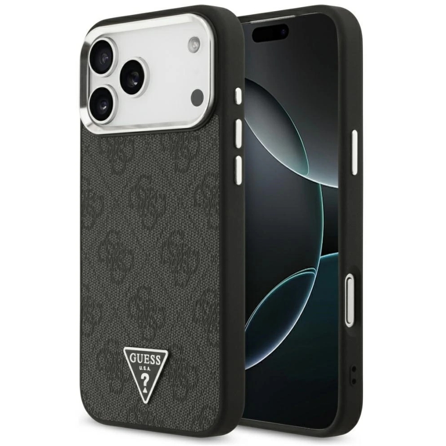 Guess 4G Triangle Logo MagSafe Case for iPhone 17 Pro Max / 18 Pro Max - Black and Silver Colors