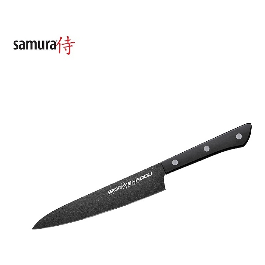 Samura SHADOW Universāls virtuves antibakteriālais nazis ar melnu pārklājumu 6.0"/150mm no AUS 8 Japāņu tērauda 59 HRC