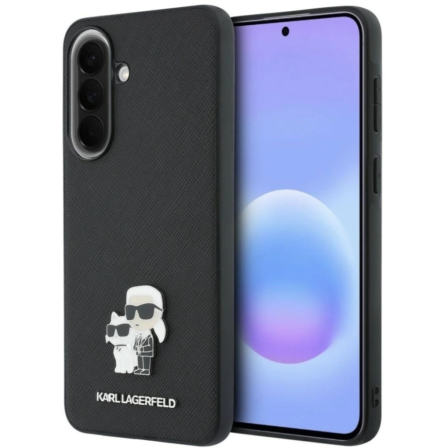 Karl Lagerfeld Saffiano telefona maciņš ar Karl&Choupette metāla logo Samsung Galaxy A37 (A376), melns