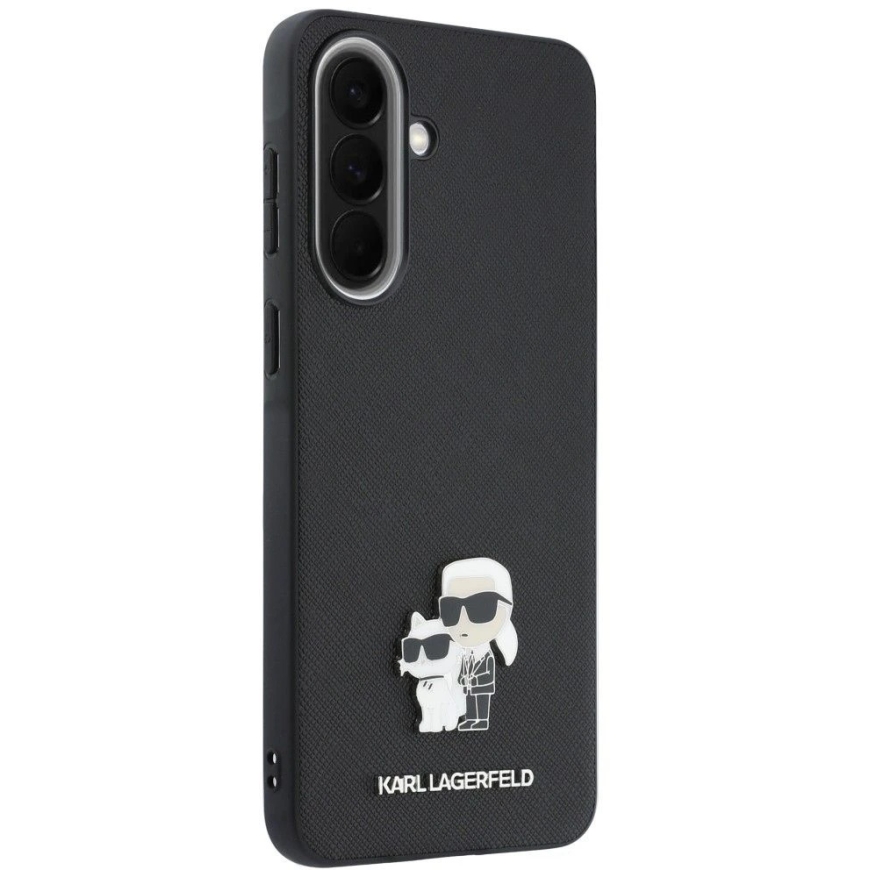 Karl Lagerfeld Saffiano -kuori Karl&Choupette metallilogolla Samsung Galaxy A37:lle (A376), must – 5