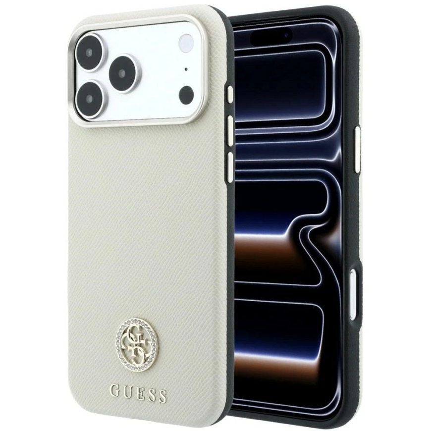Guess Grained Round Strass Logo MagSafe vāks iPhone 18 Pro / 17 Pro - smilšu krāsā – 2