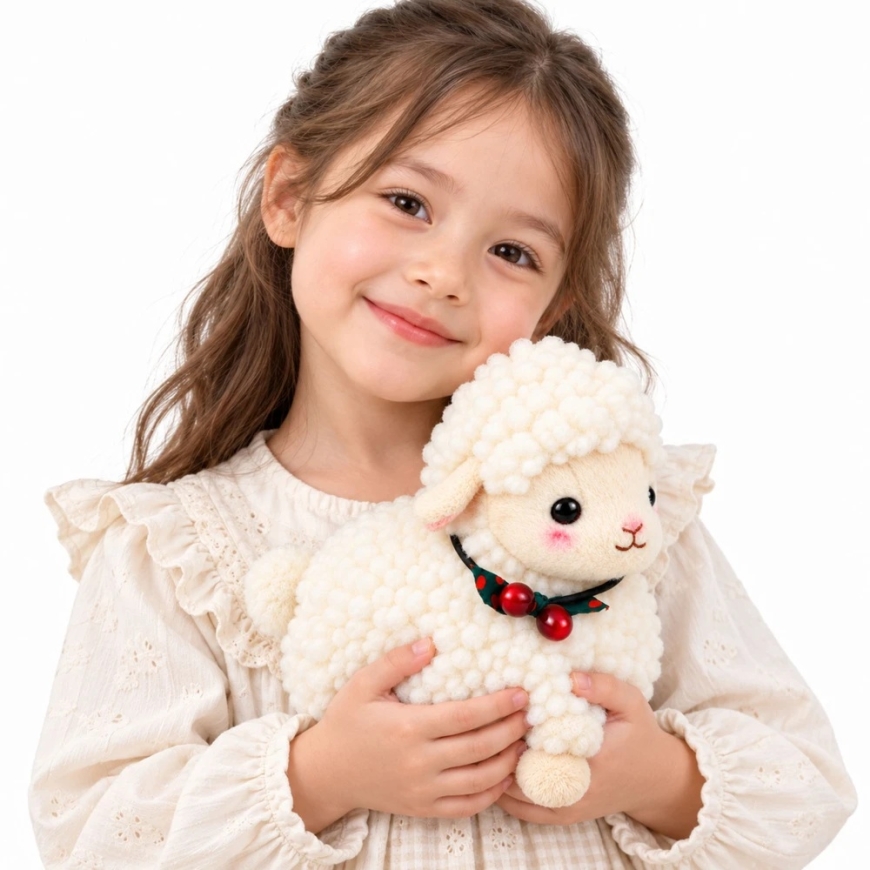 Lean Toys mīkstā aitiņa ar dekori – Baltas, 30 cm – 2