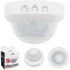 Maclean PIR Motion Sensor, Surface-Mount, Detection Range 10x40 m, 1000 W/2000 W, 220–240 V AC, 50/60 Hz, MCE823