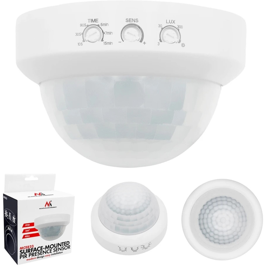 Maclean PIR kustības sensors, virsmas montāža, darbības attālums 10x40 m, 1000 W/2000 W, 220–240 V AC, 50/60 Hz, MCE823