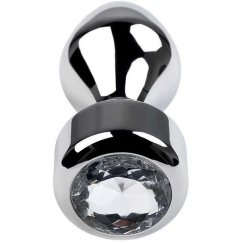 Metalas by TOYFA, Anal plug, metallic, silver, with diamond crystal, 9.5 cm, O 3.5 cm, 130 g