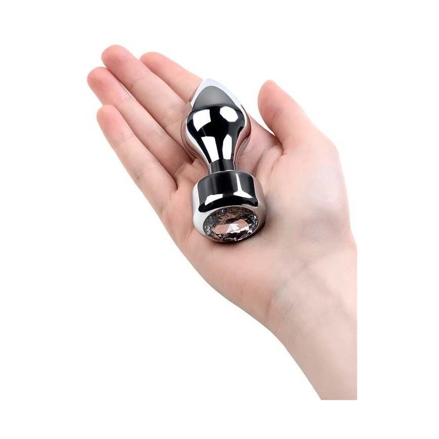 Metalas by TOYFA, Anālais spraudnis, metālisks, sudrabaini, ar dimanta kristālu, 9,5 cm, O 3,5 cm, 130 g – 2