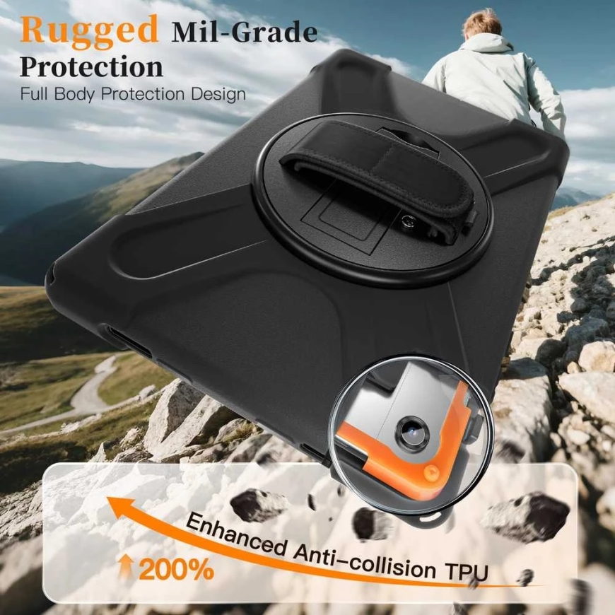 Just Must JM Rugged Case Grip Samsung Galaxy Tab A11+ ar siksnu Melns – 5