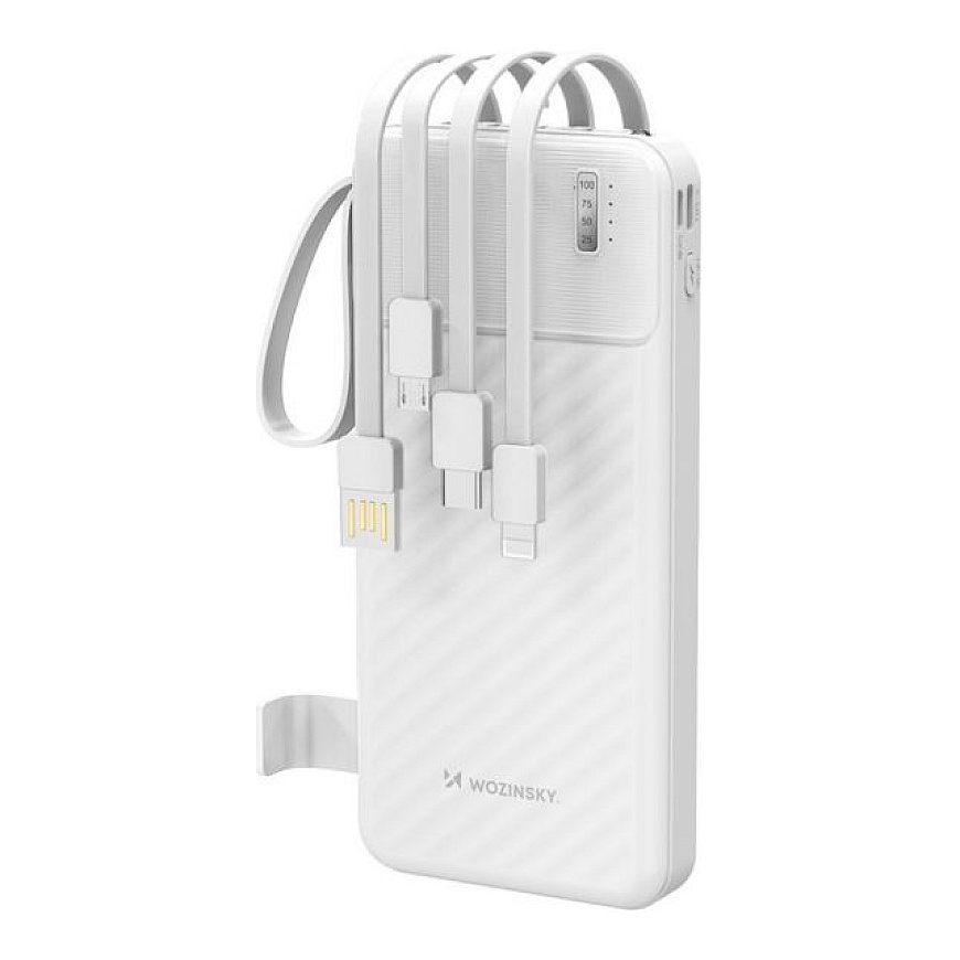 W11-W 10000mAh 10W Powerbank with Built-in Cables and Flashlight White
